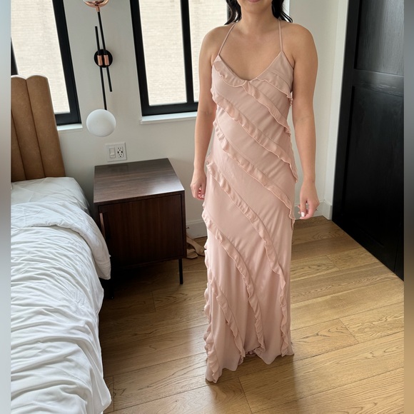 Mumu Romance Ruffle Dress - Dusty Blush Crisp - Picture 3 of 6